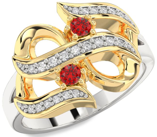 Diamond Ruby Gold Silver Infinity Round Two Stone Birthstone Ring