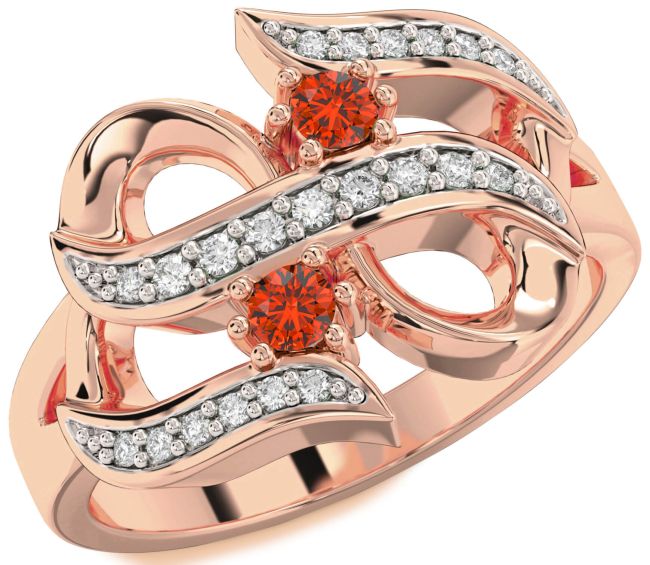 Diamond Fire Opal Rose Gold Infinity Round Two Stone Ring