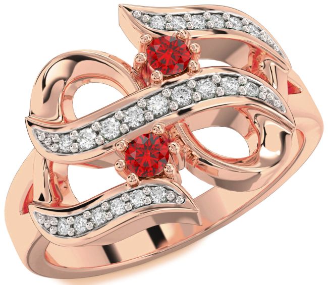 Diamond Ruby Rose Gold Silver Infinity Round Two Stone Birthstone Ring
