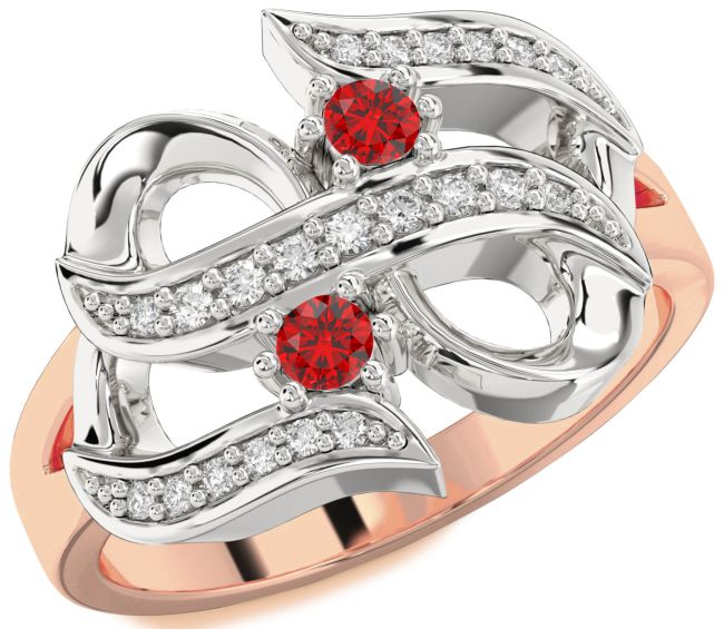 Diamond Ruby Rose Gold Silver Infinity Round Two Stone Birthstone Ring