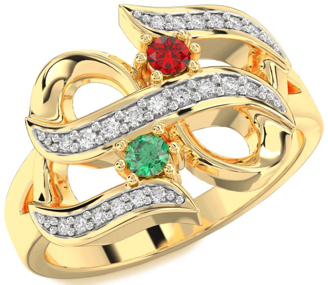 Diamond Gold Silver Infinity Round Two Stone Promise Ring