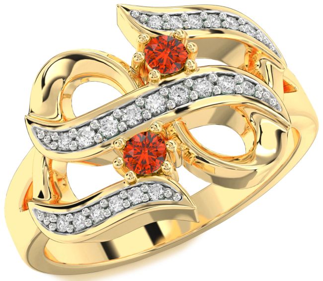 Diamond Fire Opal Gold Infinity Round Two Stone Ring