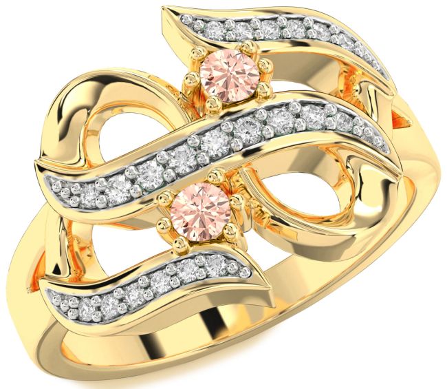 Diamond Morganite Gold Infinity Round Two Stone Ring