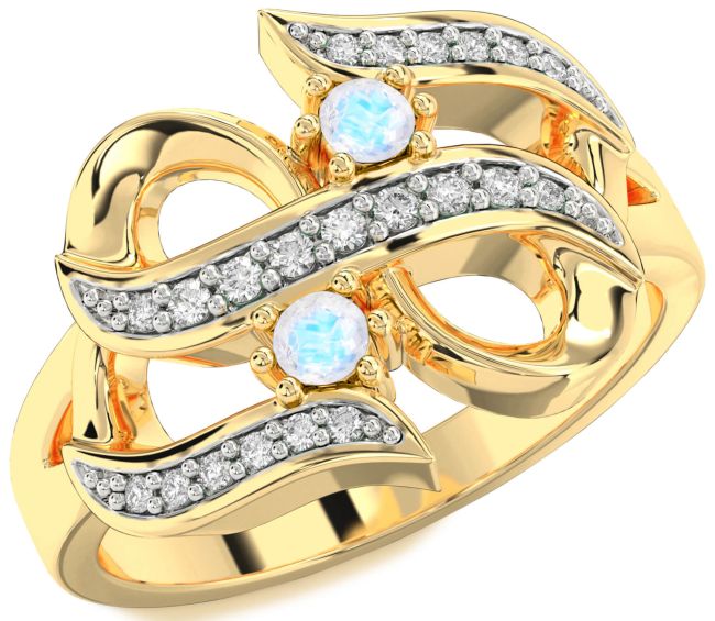 Diamond Moonstone Gold Infinity Round Two Stone Ring