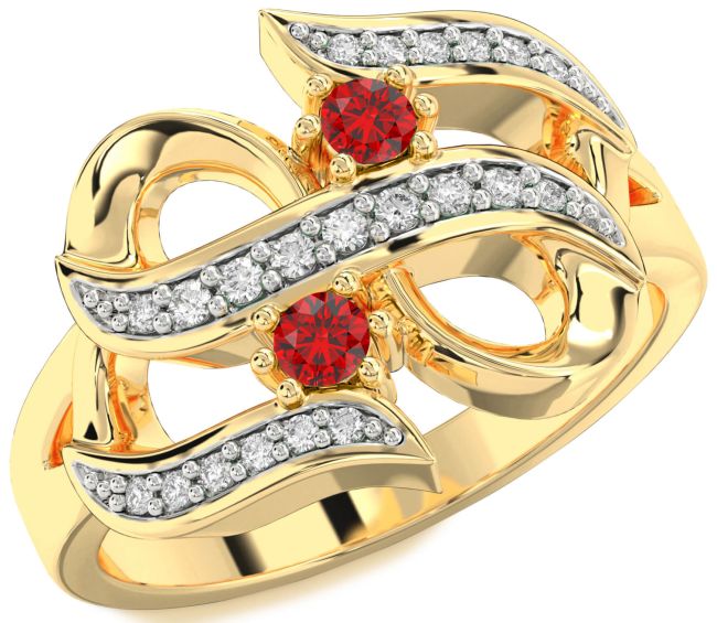 Diamond Ruby Gold Infinity Round Two Stone Birthstone Ring