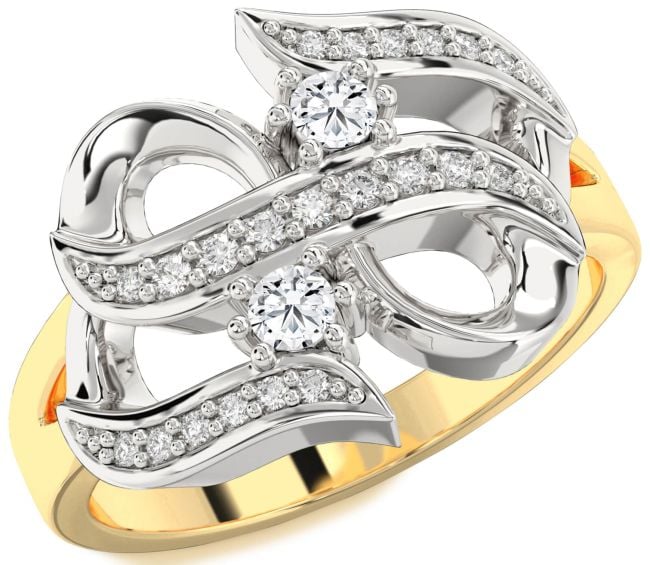 Diamond White Yellow Gold Infinity Round Two Stone Ring