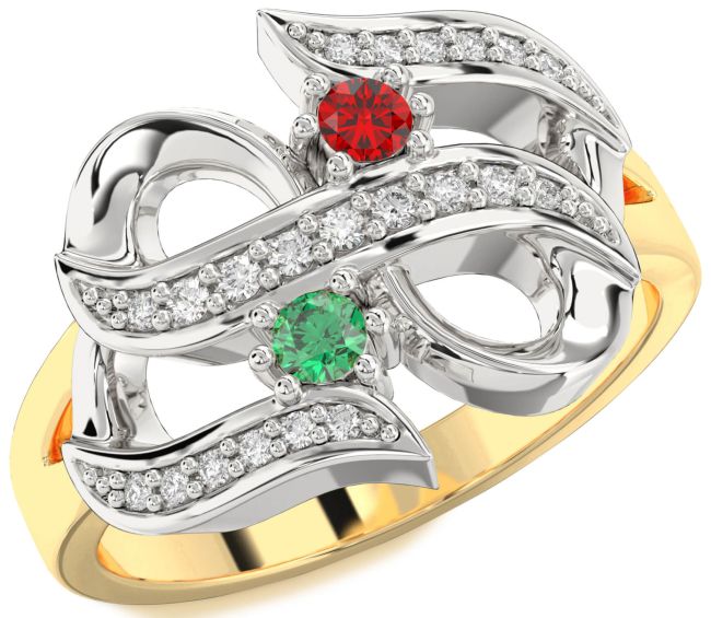 Diamond Gold Silver Infinity Round Two Stone Promise Ring