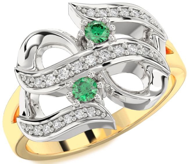 Diamond Emerald Gold Silver Infinity Round Two Stone Birthstone Ring