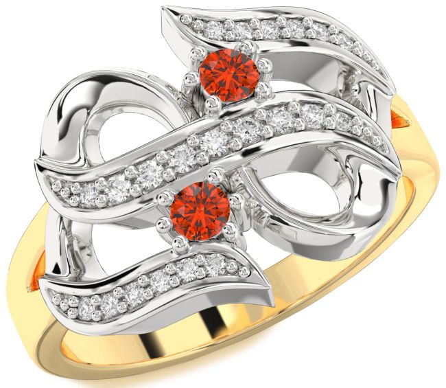 Diamond Fire Opal Gold Silver Infinity Round Two Stone Ring