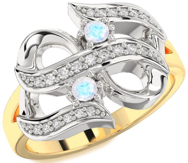 Diamond Moonstone Gold Silver Infinity Round Two Stone Ring