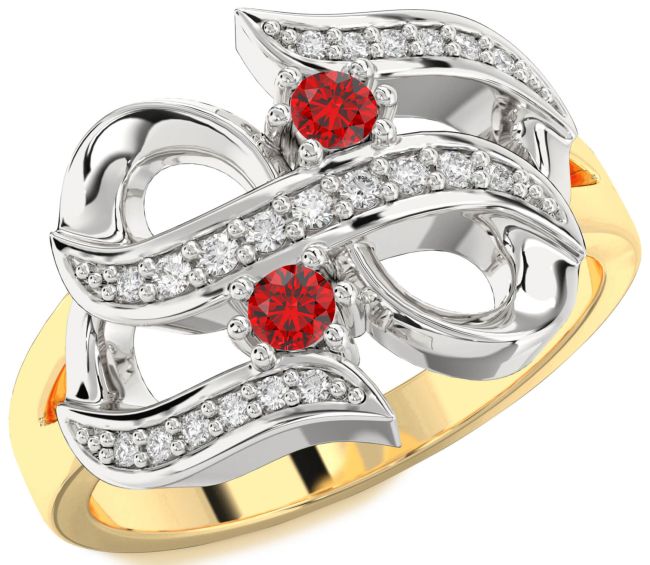 Diamond Ruby Gold Silver Infinity Round Two Stone Birthstone Ring