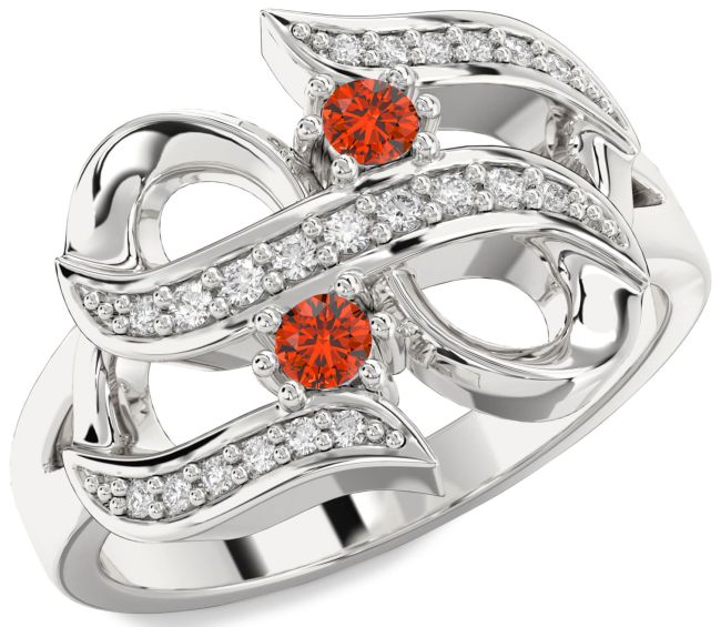 Diamond Fire Opal Platinum Infinity Round Two Stone Ring