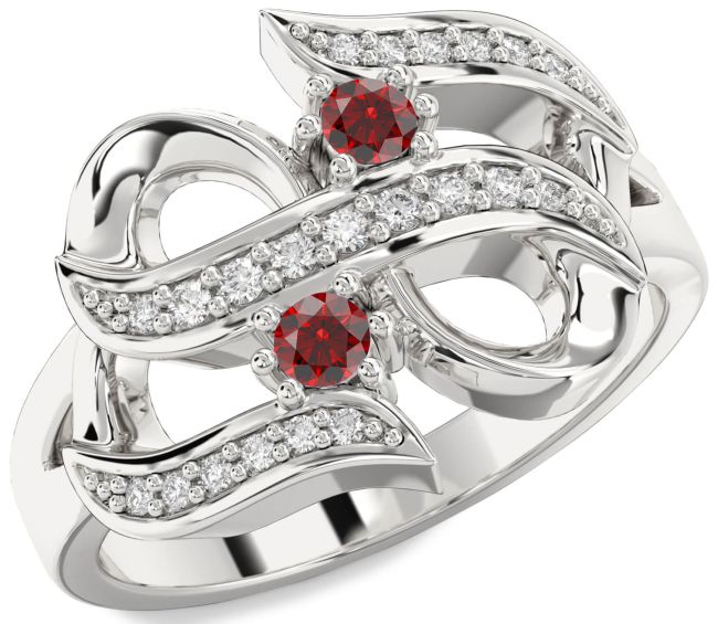 Diamond Garnet Silver Infinity Round Two Stone Birthstone Ring