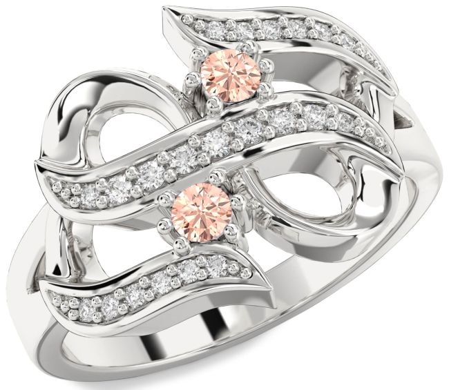 Diamond Morganite Silver Infinity Round Two Stone Ring