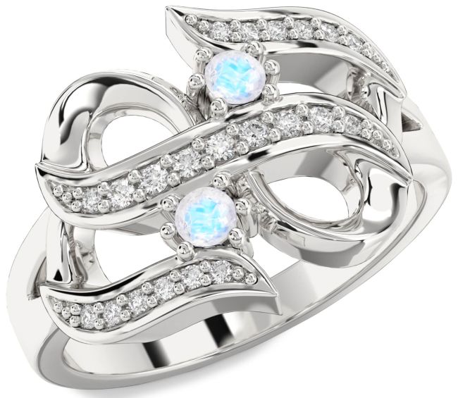 Diamond Moonstone Silver Infinity Round Two Stone Ring