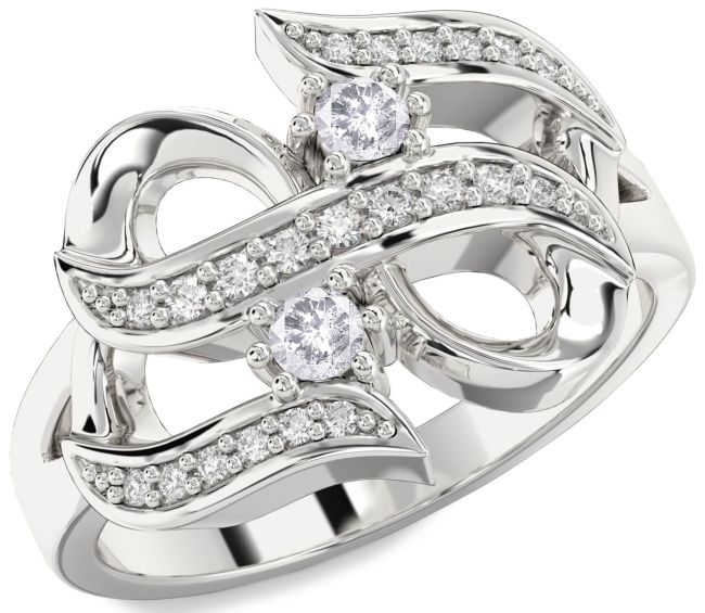Salt & Pepper Diamond Silver Infinity Round Two Stone Ring