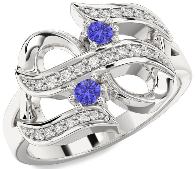 Diamond Tanzanite Platinum Infinity Round Two Stone Ring