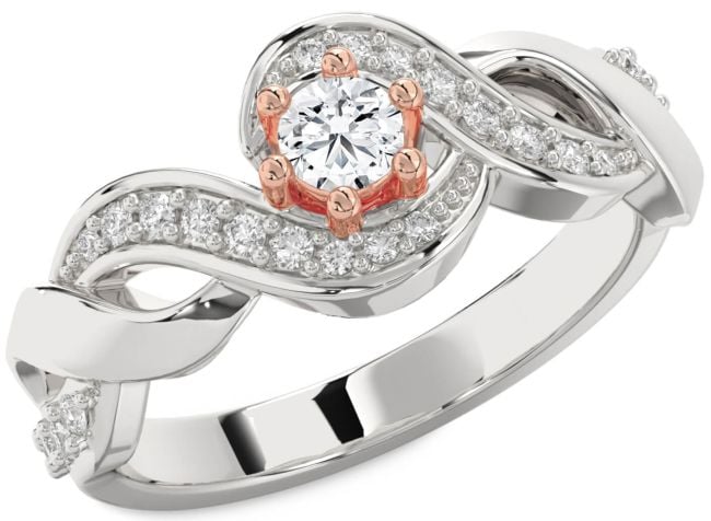 Diamond White Rose Gold Knot Round Promise Ring