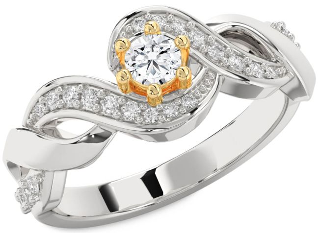 Diamond Silver & 10K gold Knot Round Promise Ring