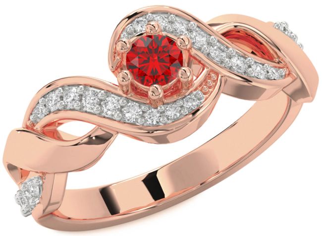 Diamond Ruby Rose Gold Silver Knot Round Promise Ring