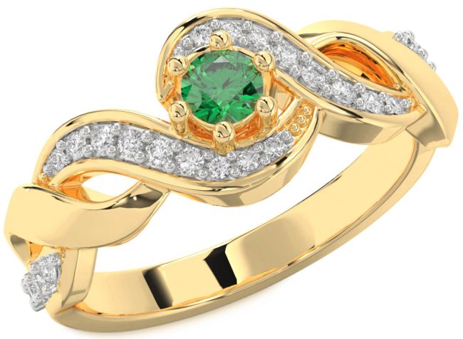 Diamond Emerald Gold Knot Round Promise Ring