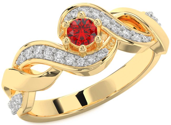 Diamond Ruby Gold Knot Round Promise Ring