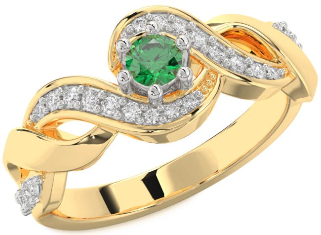 Diamond Emerald Gold Silver Knot Round Promise Ring