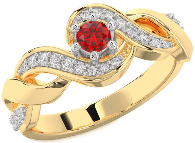 Diamond Ruby Gold Silver Knot Round Promise Ring