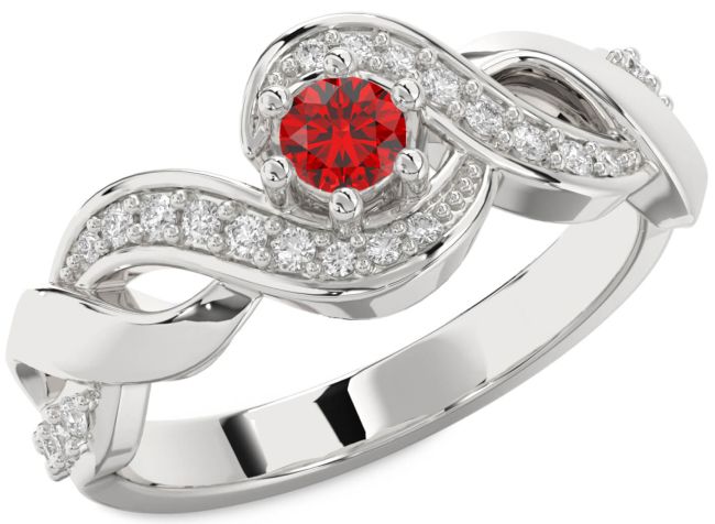 Diamond Ruby Silver Knot Round Promise Ring