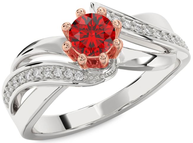 Diamond Ruby Rose Gold Silver Round Solitaire Engagement Ring