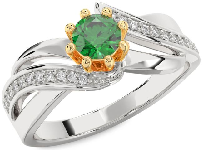 Diamond Emerald Gold Silver Round Solitaire Engagement Ring