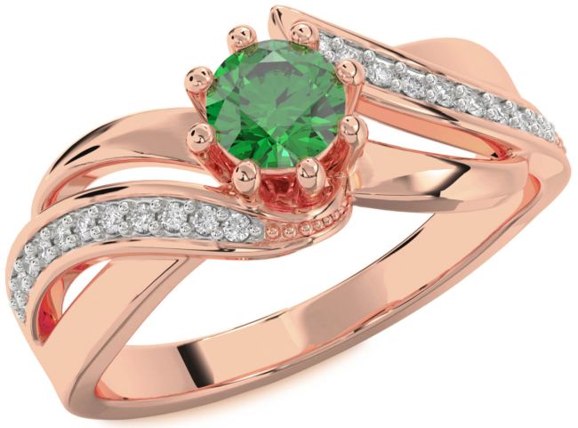 Diamond Emerald Rose Gold Round Solitaire Engagement Ring
