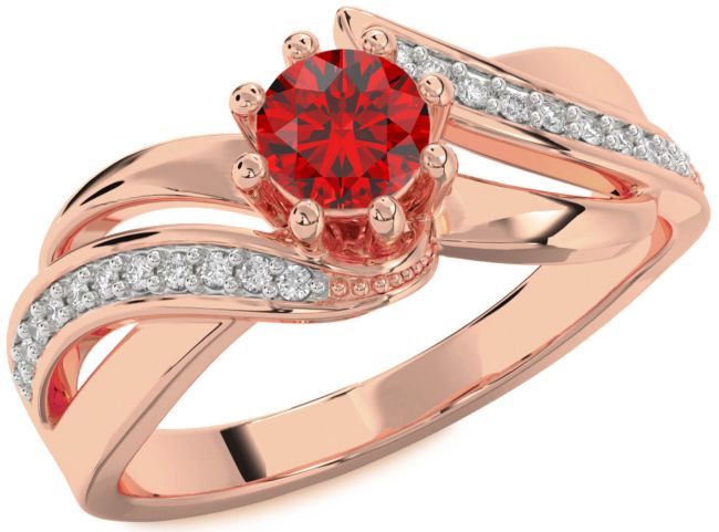 Diamond Ruby Rose Gold Round Solitaire Engagement Ring