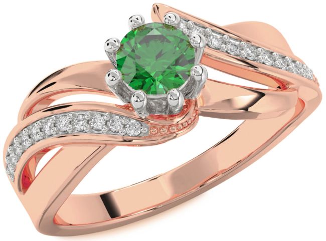 Diamond Emerald Rose Gold Silver Round Solitaire Engagement Ring