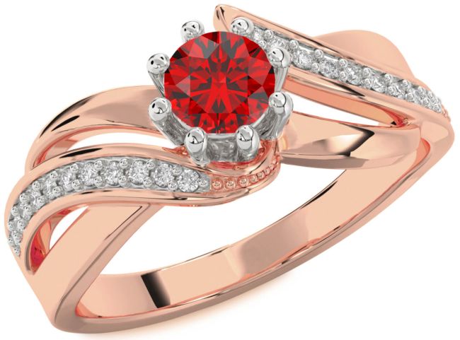 Diamond Ruby Rose Gold Silver Round Solitaire Engagement Ring