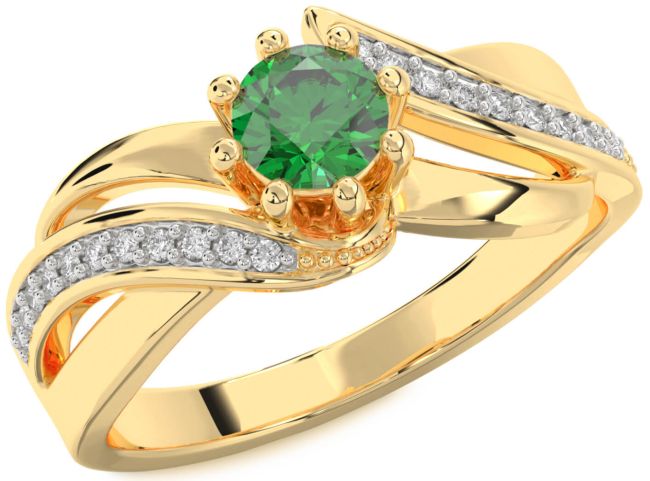 Diamond Emerald Gold Round Solitaire Engagement Ring