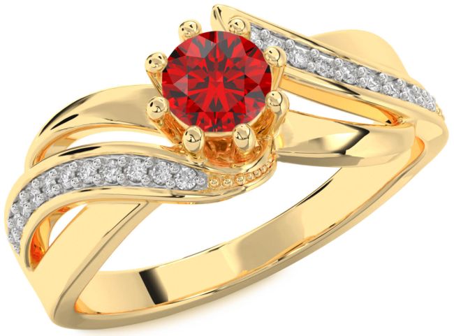 Diamond Ruby Gold Round Solitaire Engagement Ring
