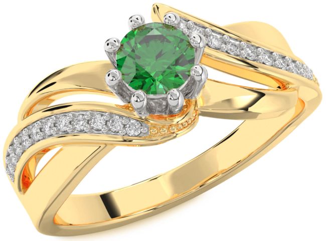 Diamond Emerald Gold Silver Round Solitaire Engagement Ring