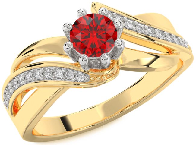 Diamond Ruby Gold Silver Round Solitaire Engagement Ring