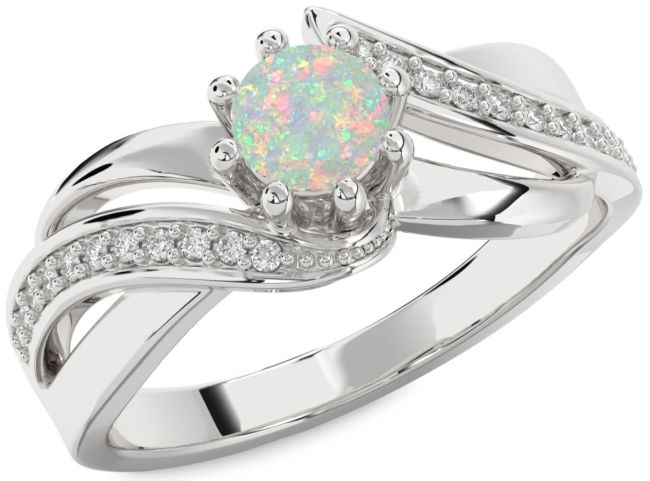 Diamond Opal Platinum Round Solitaire Engagement Ring