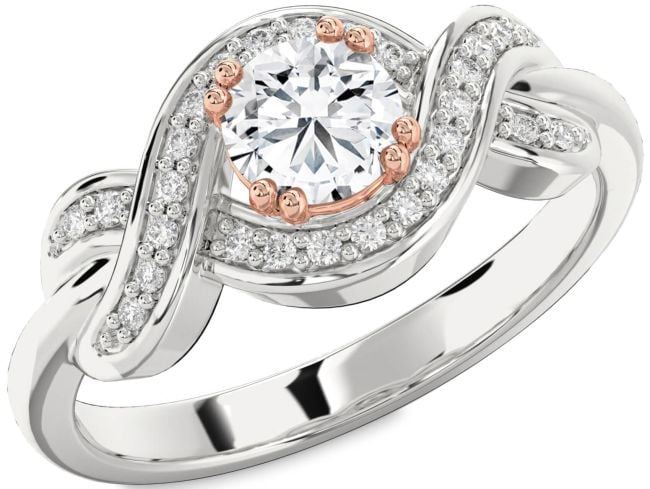 Diamond Platinum & Rose Gold Knot Round Solitaire Engagement Ring