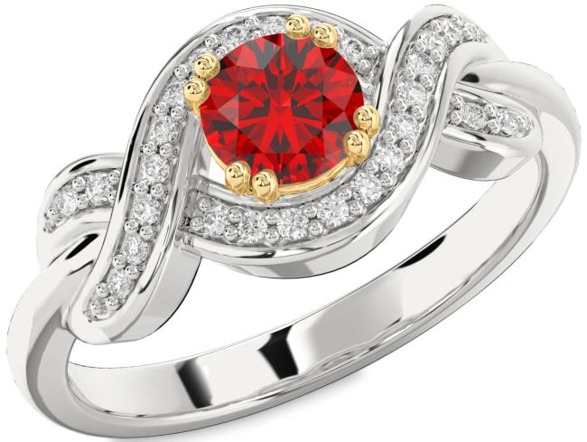 Diamond Ruby Gold Silver Knot Round Solitaire Engagement Ring