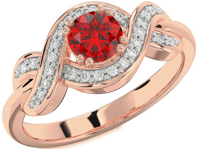 Diamond Ruby Rose Gold Knot Round Solitaire Engagement Ring