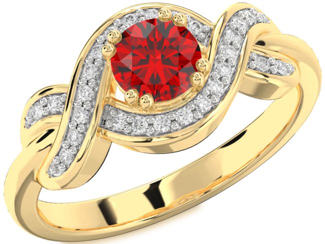 Diamond Ruby Gold Knot Round Solitaire Engagement Ring