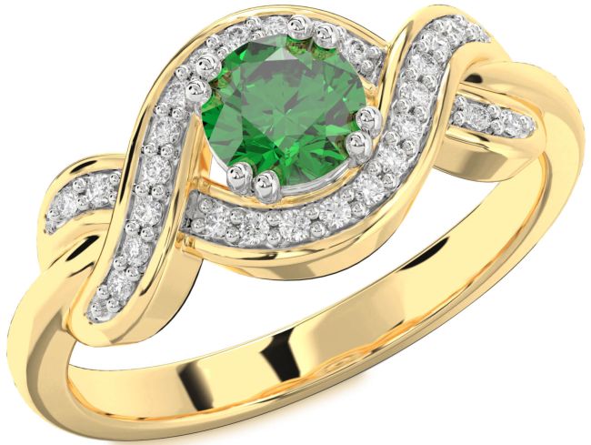 Diamond Emerald Gold Silver Knot Round Solitaire Engagement Ring