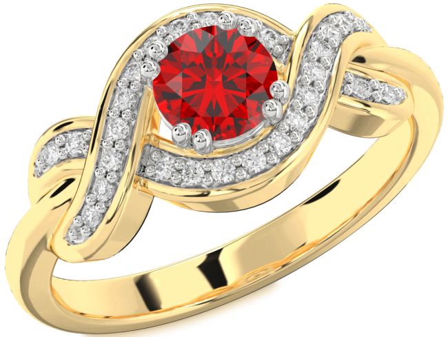 Diamond Ruby Gold Silver Knot Round Solitaire Engagement Ring