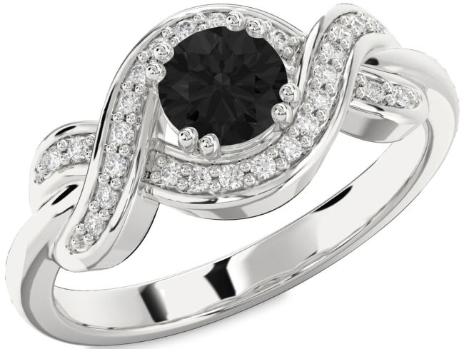 Black Diamond Silver Knot Round Solitaire Engagement Ring