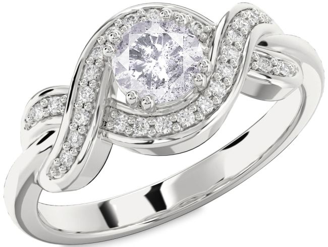Salt & Pepper Diamond Silver Knot Round Solitaire Engagement Ring