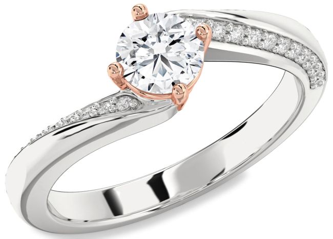 Diamond Rose Gold Silver Round Solitaire Engagement Ring