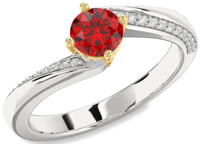 Diamond Ruby Gold Silver Round Solitaire Engagement Ring